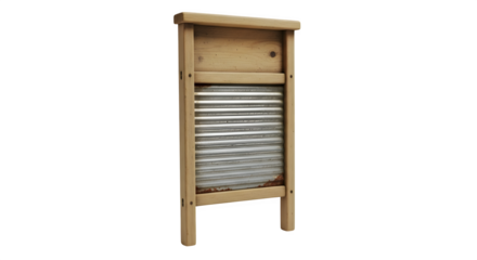 Antique washboard isolated on transparent background, a nostalgic tool used for hand washing clothes, showcasing a rustic and vintage laundry method