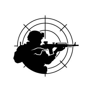 Silhouette of Sniper Soldier Targeting Enemy War Military Operation