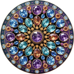 Fototapeta premium Intricate Mandala Design with Colorful Gemstones and Gold Accents