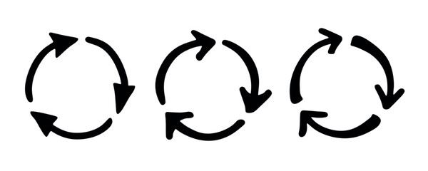 Set of hand drawn recycle arrow icon Recycling resources symbol Reuse of materials, zero waste, green environment, saving the planet