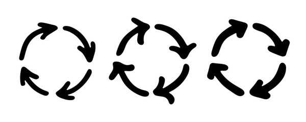 Set of hand drawn recycle arrow icon Recycling resources symbol Reuse of materials, zero waste, green environment, saving the planet
