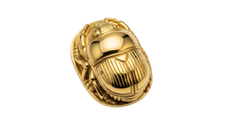 Golden scarab beetle isolated on transparent background, an ancient egyptian amulet and symbol of rebirth and regeneration, crafted with intricate detail and shine