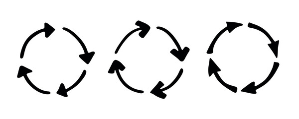 Set of hand drawn recycle arrow icon Recycling resources symbol Reuse of materials, zero waste, green environment, saving the planet