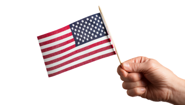 Hand Holding Small American Flag on Transparent Background