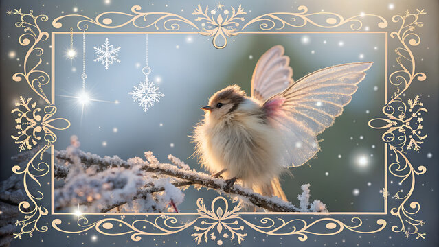 christmas greeting card with a bird with obstract art