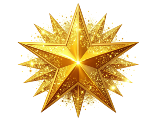 Shiny Golden Star with Glittering Edges Isolated on Transparent Background, Festive Decoration PNG