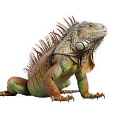 Obraz premium Majestic Green Iguana in Defensive Pose on White Background