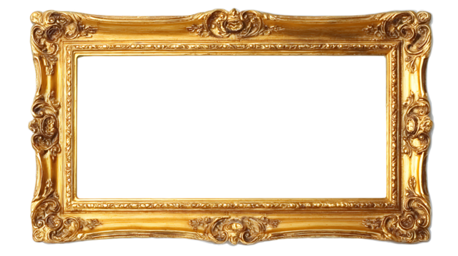 Ornate gold frame against pure white backdrop , decorative frame, metallic, picture frame