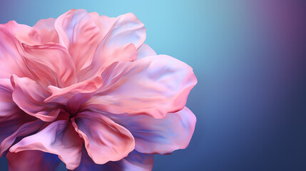 Pink flower on a blue background. Surreal abstract flower. AI artwork. 