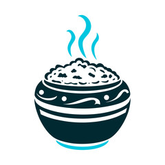 Stylized Pongal Rice Pot with Steam Illustration Clay pot overflowing with rice stylised as a rounded vessel with steam swirls Pongal