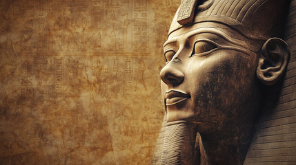 Egyptian pharaoh poster. Ancient Egypt concept background with empty copy space. Ancient Egyptian God creative poster horizontal banner. Digital AI artwork.	