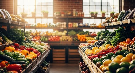 Fototapeta premium Vibrant grocery store interior with fresh produce