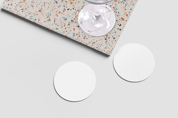 Blank coaster mockup with grey background 