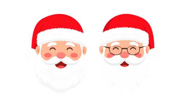 santa Face Duo Collection with Festive Expressions, isolated on transparent background