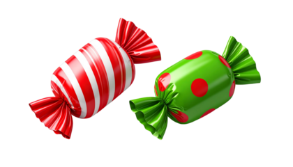 Striped Holiday Candy Wrapper and Polka Dot Candy Wrapper, isolated on transparent background