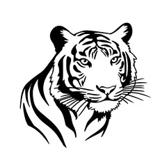 Obraz premium Tiger. Tiger simple black and white line art vector logo