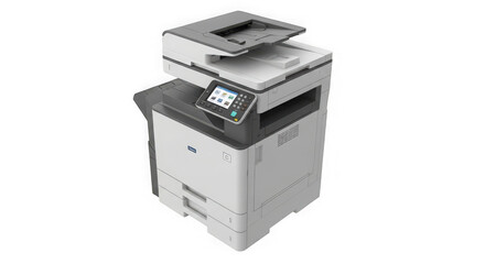 Modern office multifunction printer with scanner and copier isolated on transparent background