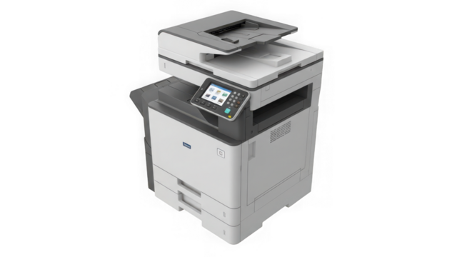 Modern office multifunction printer with scanner and copier isolated on transparent background