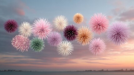 Vibrant Fireworks Exploding Against a Twilight Sky in a Cinematic HDR Display