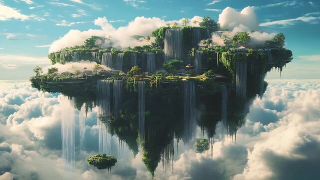 A Majestic Floating Island City High Above the Clouds.
