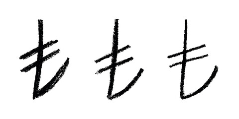 Set of hand drawn turkish lira currency symbol. Brush stroke doodle. Single element for design