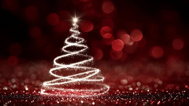 A sparkling Christmas tree outline shines against a vibrant red backdrop, symbolizing joy, celebration, and the festive spirit of the holiday season.