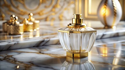 Luxury Perfume Bottle: White Marble & Gold Elegance - Architectural Photography
