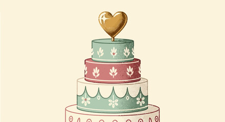 Elegant Tiered Cake with Golden Heart Topper for Celebrations.