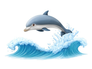Obraz premium A playful dolphin leaps above vibrant ocean waves, showcasing its sleek body and joyful spirit.