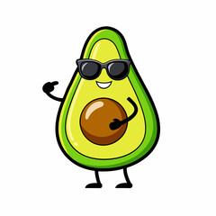 Avocado Cartoon with Sunglasses