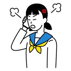 スマートフォンでの通話で怒る女子学生