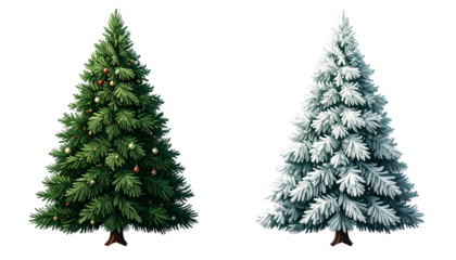  Classic Green Christmas Tree Pattern and Snowy Christmas Tree Pattern, isolated on transparent background