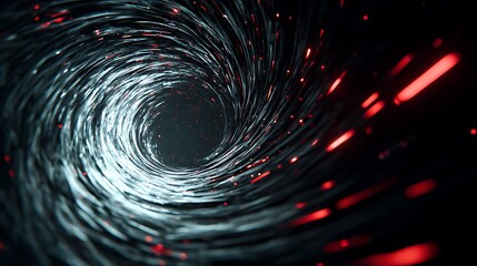 Abstract dark tunnel with glowing red particles, creating a mesmerizing and futuristic visual experience for the viewer