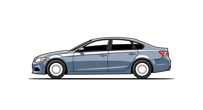 Sleek BlueGray Sedan in a Modern Cartoon Style Isolated Side Profile Vector Illustration.
