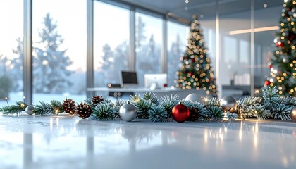Modern Christmas Decor in Stylish Office Workspace with Pine Accents