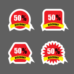Discount Sticker Labels Design Set – Up to 50% Off Promotional Vector Badges Art
