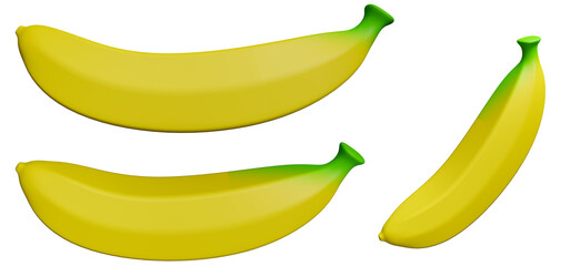 set of banana isolated on white background, 3d render