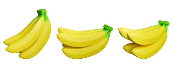 set of banana isolated on white background, 3d render