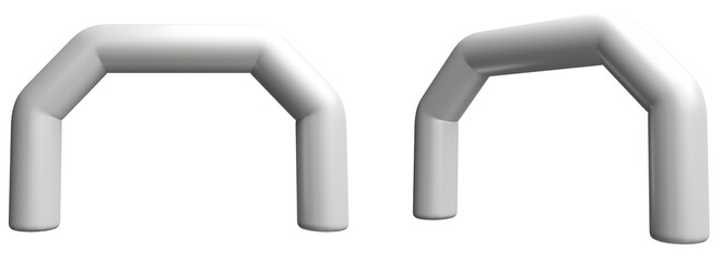 White inflatable arches isolated on white background, start finish line on sports events, marathon or triathlon races, Blank archways or gate, 3d render
