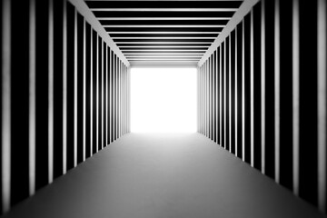Square Room Space Opening White Backdrop. Empty Shipping Cargo Container. Abstract Background, sensitive focus, 3d render
