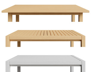 Wood table top on isolate on white background. mock up for montage products display or design layout, 3d render
