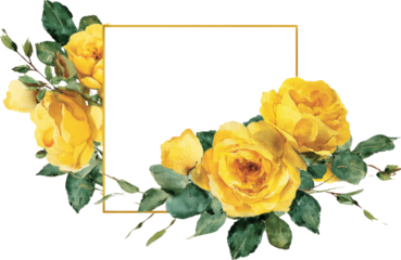 Elegant yellow rose watercolor flower frame with green leaf decoration