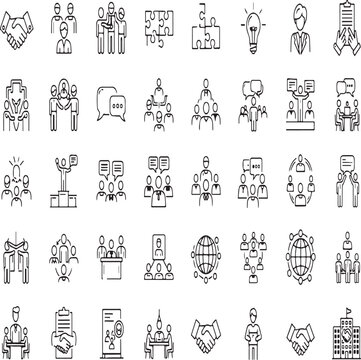 Cooperation and Teamwork Line Icons &ndash; 40 Editable Vector Symbols