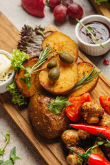 Caucasian barbecue table with grilled vegetables and spices
