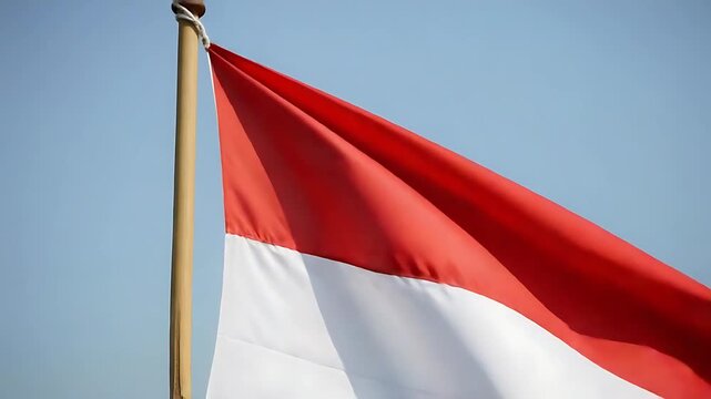 Indonesian Flag Waving Against Blue Sky
