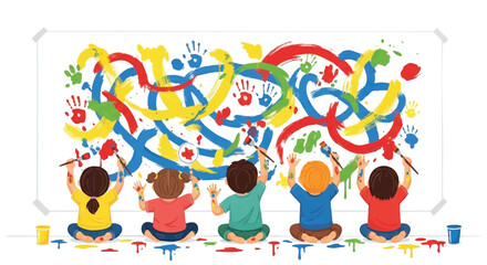 Creative Children's Art Project Collaborative Wall Painting