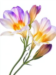 Naklejka premium Sticker, a unique expressive fresh freesia flower, romantic, magic, barocco style, unique and rare, tender and vibrant, white background 