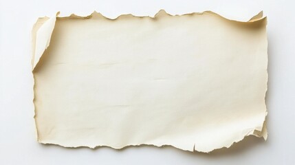 Obraz premium A slightly crumpled piece of parchment with torn edges on a white surface with subtle shadows around it