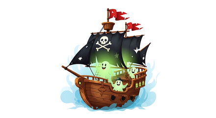 Pirate Ship with Friendly Ghosts and Spooky Black Sails