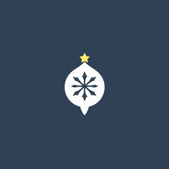 Christmas ornament icon with a snowflake design and a yellow star on a dark blue background.
